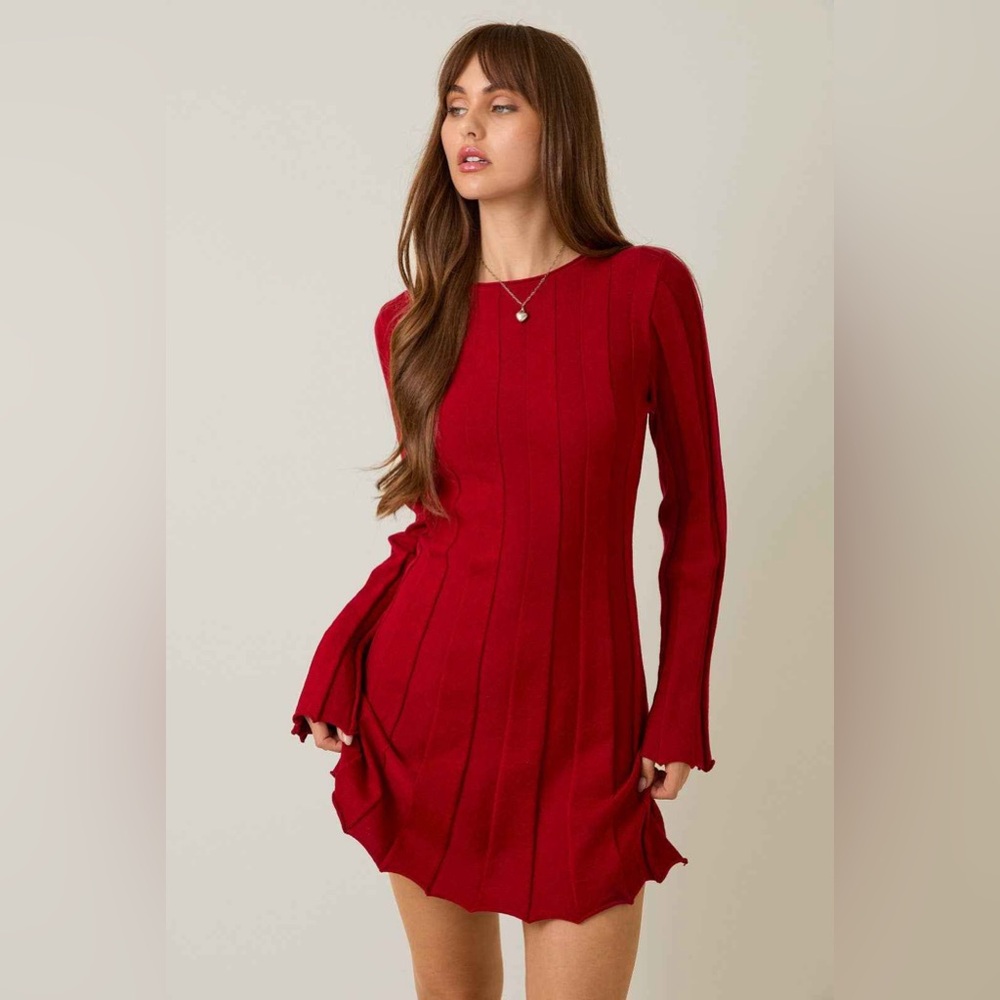 Chic Long Sleeve Red Dress